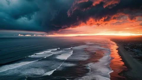 A very dramatic and contrasting sunset on a beach Видео 328979565