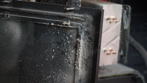 Very dusty computer components inside case Stock Footage 333319375
