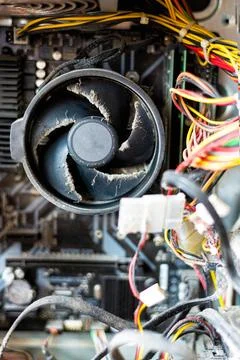Very Dusty Computer CPU Cooler Fan Inside Old Desktop PC Photos
