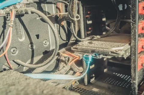 A very dusty computer. A layer of dust and dirt on the parts of the system unit Stock Photos