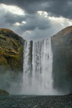 Very famous and dramatic waterfall Skogafoss in Iceland Foto stock