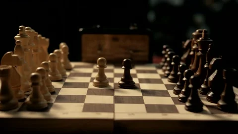 The very first move during a chess game. Close-up Video stock 156707897
