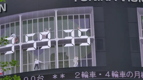 Very Fun Huge Digital Clock on the Side of a Building in Tokyo Japan. Video stock 142719132