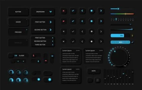 Very high detailed black user interface pack for websites and mobile apps, ve Stock Illustration