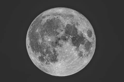Very high resolution Full Moon. Pitch black sky, and plenty of room for contr Stock Photos