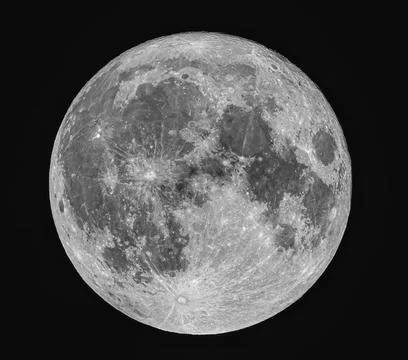 Very high resolution Full Moon. Pitch black sky, and plenty of room for con.. Foto stock