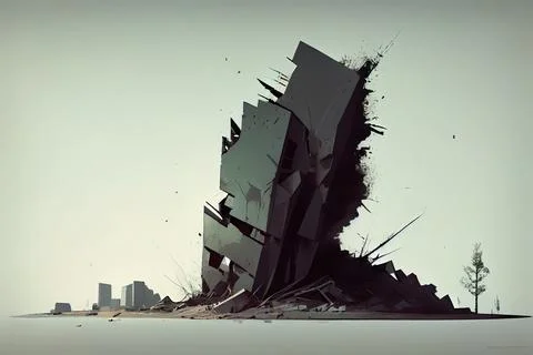 A very large building that has been torn apart by the wind and snow on the .. Ilustración de archivo