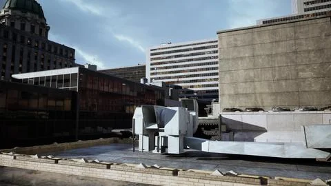 A very large building with some very tall buildings in the background Ilustração Stock