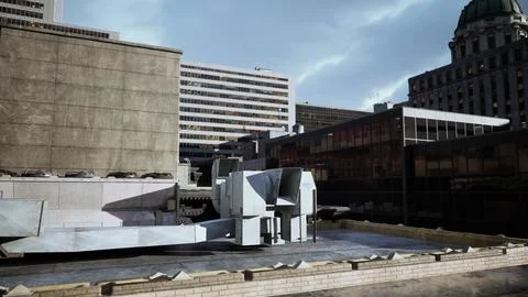 A very large building with some very tall buildings in the background Ilustração Stock