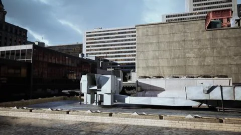 A very large building with some very tall buildings in the background Ilustração Stock