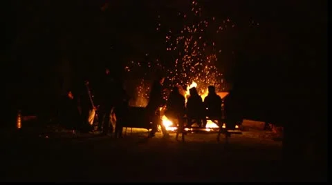 Very large campfire with people. Stock Footage 12097070