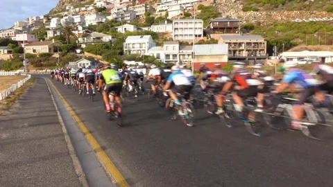 Very large cycle tour along the coast Stock-Footage 166424701
