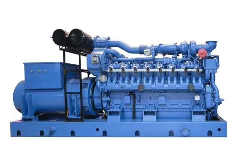 A very large electric diesel generator, Emergency power supply. Powered by Di Stock Photos