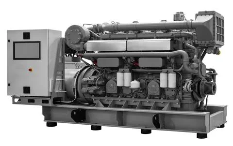 A very large electric diesel generator, Emergency power supply. Powered by Di Stock Photos
