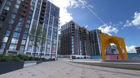 Very large modern luxury development in a city in England - luxury flats Stock Footage 332249242