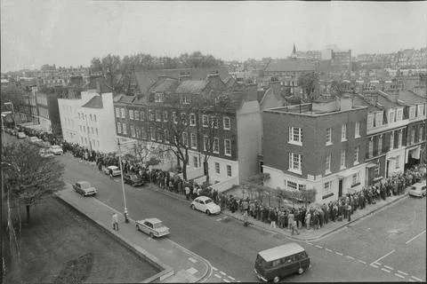 Very Large Queue Outside Martin Rooks Travel Agents Ebury Street Pimlico For Che Stock Photos