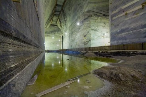 Very Large Salt Mine Shaft With Phreatic Water Lake Stock Photos