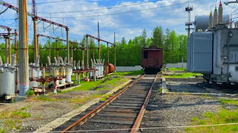 A very large switchgear at a step-down substation. 4K shooting Stock Footage 133189583
