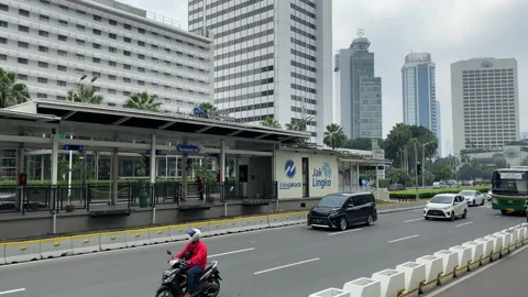 Very Light Traffic on One of Jakarta's Busiest Avenue During Covid-19 Pandemic Stock Footage