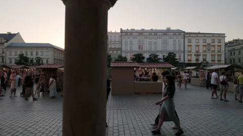 Very long camera slide through Rynek Glowny Krakow Stock Footage 263811180