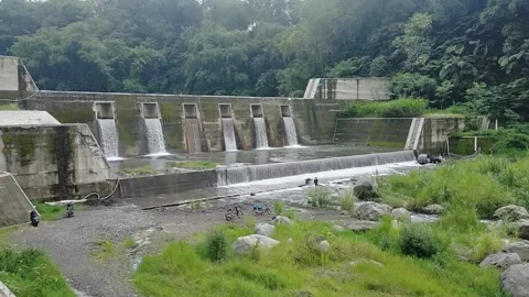 A very long DAM on a river Video stock 220696217