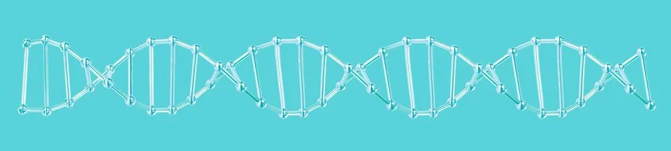 Very long high resolution blue DNA molecule isolated on blue background. 3d Stock Illustration