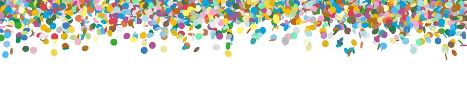 Very Long Horizontal  Vector Panorama Banner with Raining Confetti Stock Illustration