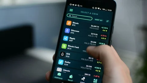 Very long list of cryptocurrencies, Bitcoin, altcoins in Ethos universal wallet 動画素材 93787125