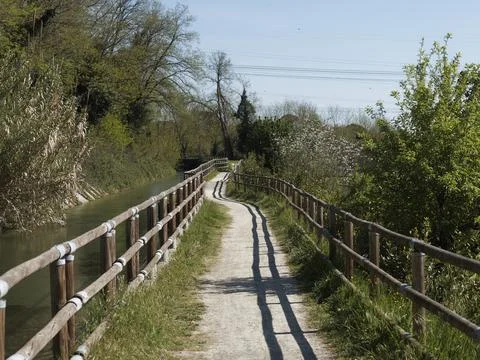 Very nice bike path between sarzana and santo stefano near a channel called l Stock Photos