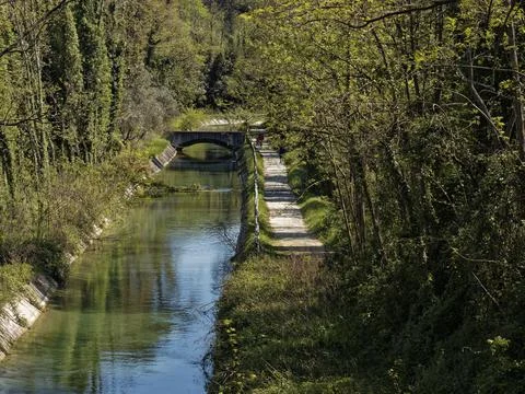 Very nice bike path between sarzana and santo stefano near a channel called l Stock Photos
