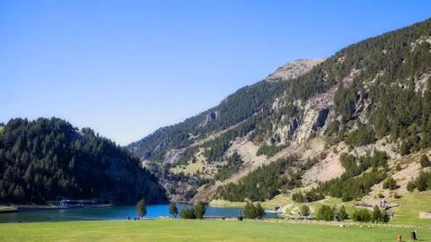 Very nice valley from Spain, mountain Pyrenees (name Vall de Nuria) Stock Photos
