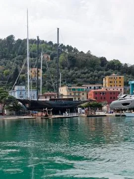 Very nice view of a old sailing yacht in a shipyard Stock Photos