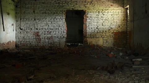 Very old broken brick wall, old ruined room, abandoned building Video stock 57324004