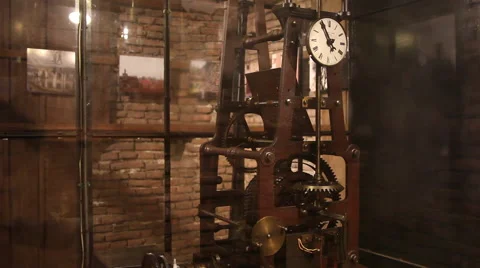 Very old clock tower mechanism,gears moving,measuring time,interior,time lapse Stock Footage 40687353