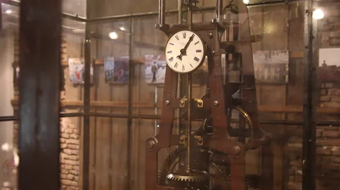 Very old clock tower mechanism,gears moving,measuring time,interior Stock Footage 40687568