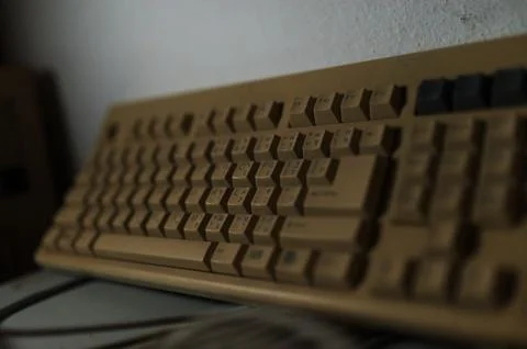 Very old computers on an office desk Stock Photos