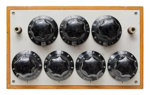 Very old control panel with adjustment knobs Fotos de archivo