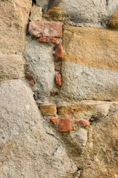 Very old downfallen brick wall of ancient building. Stock Photos