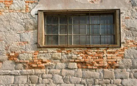 Very old downfallen brick wall of ancient building. Stock Photos