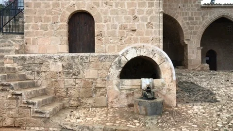 Very Old Drinking Fountain inside to a Monastery Stock Footage 90819935