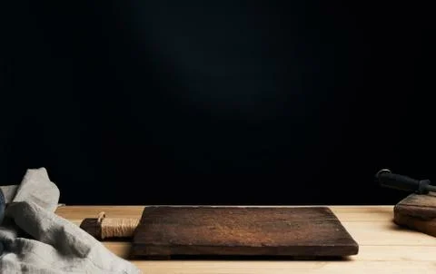 Very old empty wooden rectangular cutting board Stock Photos