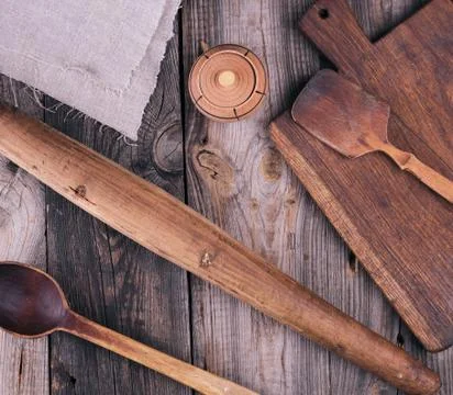 Very old empty wooden rectangular cutting board, top view Stock Photos