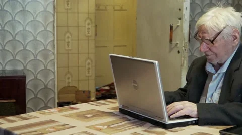 Very Old man working on computer Stock Footage 46503450