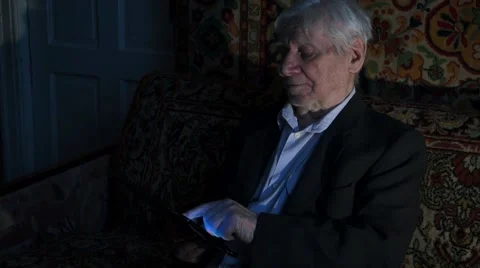 Very old man working on computer Stock Footage 46503502