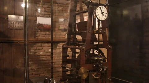 Very old mechanical clock tower mechanism, time, dial, gears Stock Footage 40687409