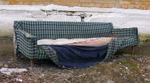 Very old ragged sofa Stockbeeldmateriaal 63157787