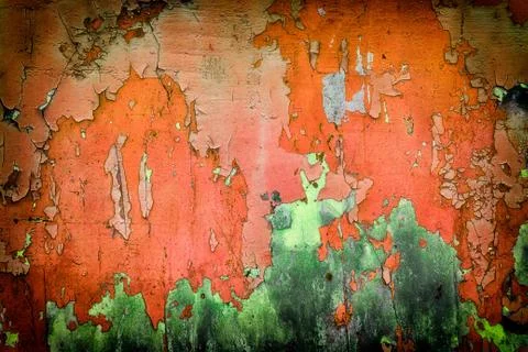 Very old red green wall with cracks. Suitable for background Stock Photos