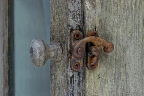 Very Old Shelf with Rusty Lock and Handle Stock Photos