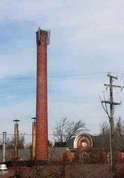 Very old smoke stack in Small town Ashland Virginia Stock Photos