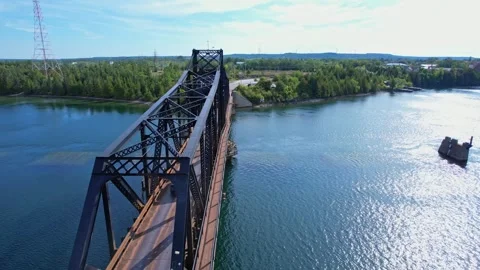 Very old swing bridge located at Little Current town in Ontario Canada. Use.. Stock-Footage 254811863